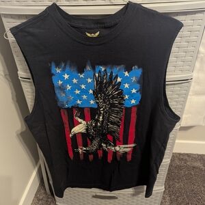 Faded Glory Black Sleeveless Tank with American Eagle Flag Graphic